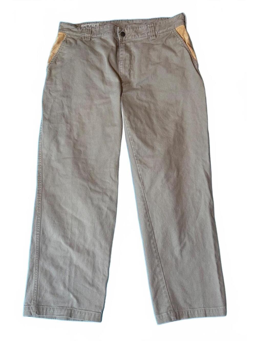 Orvis Khaki Cotton Chino Pants Suede Trim Straight Leg Men's Size 36